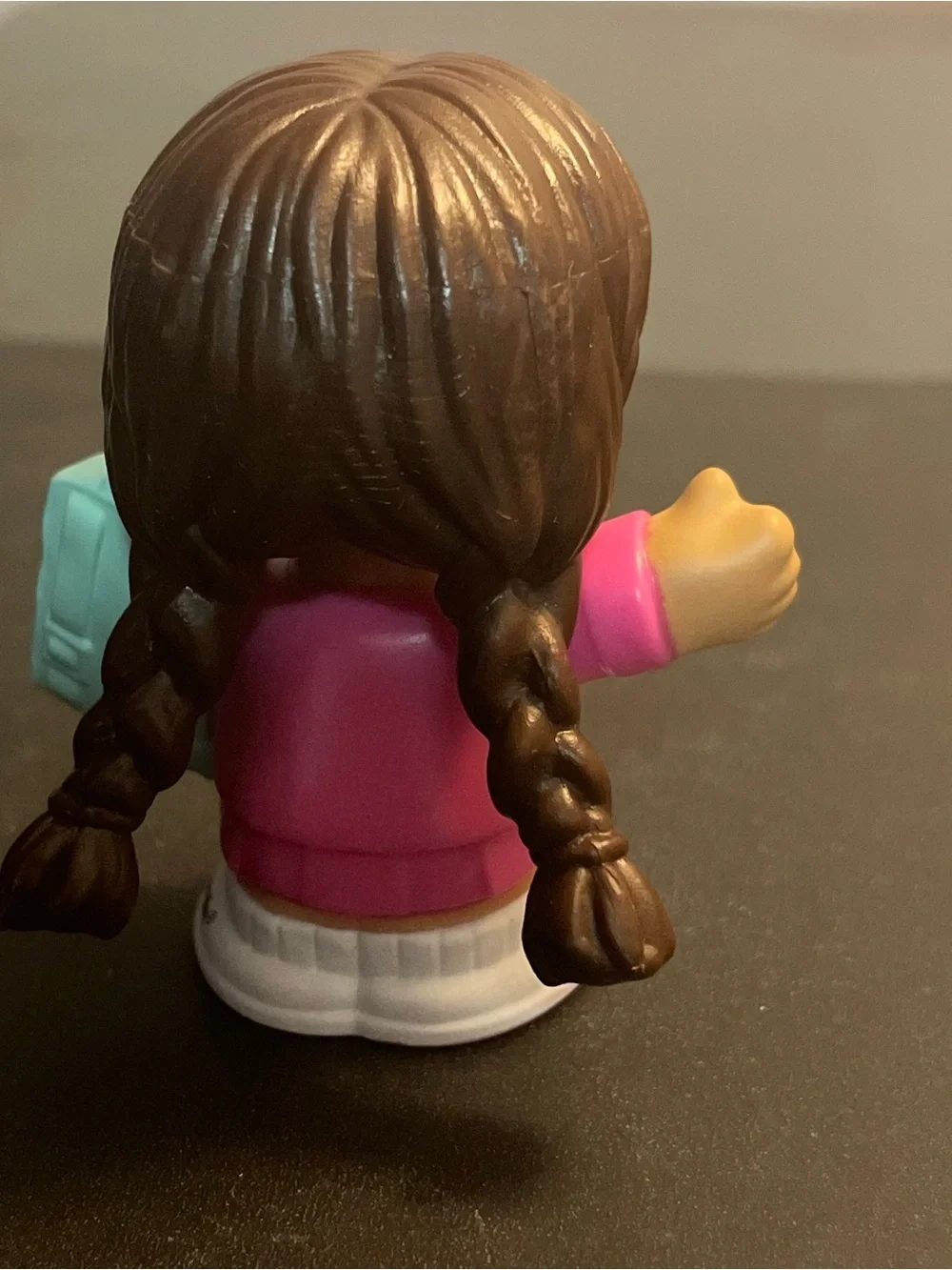 Little people girl Figure with Pink Jacket and Teal Backpack back to school